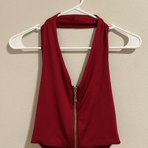 SHEIN Red Zipper Front Bodysuit